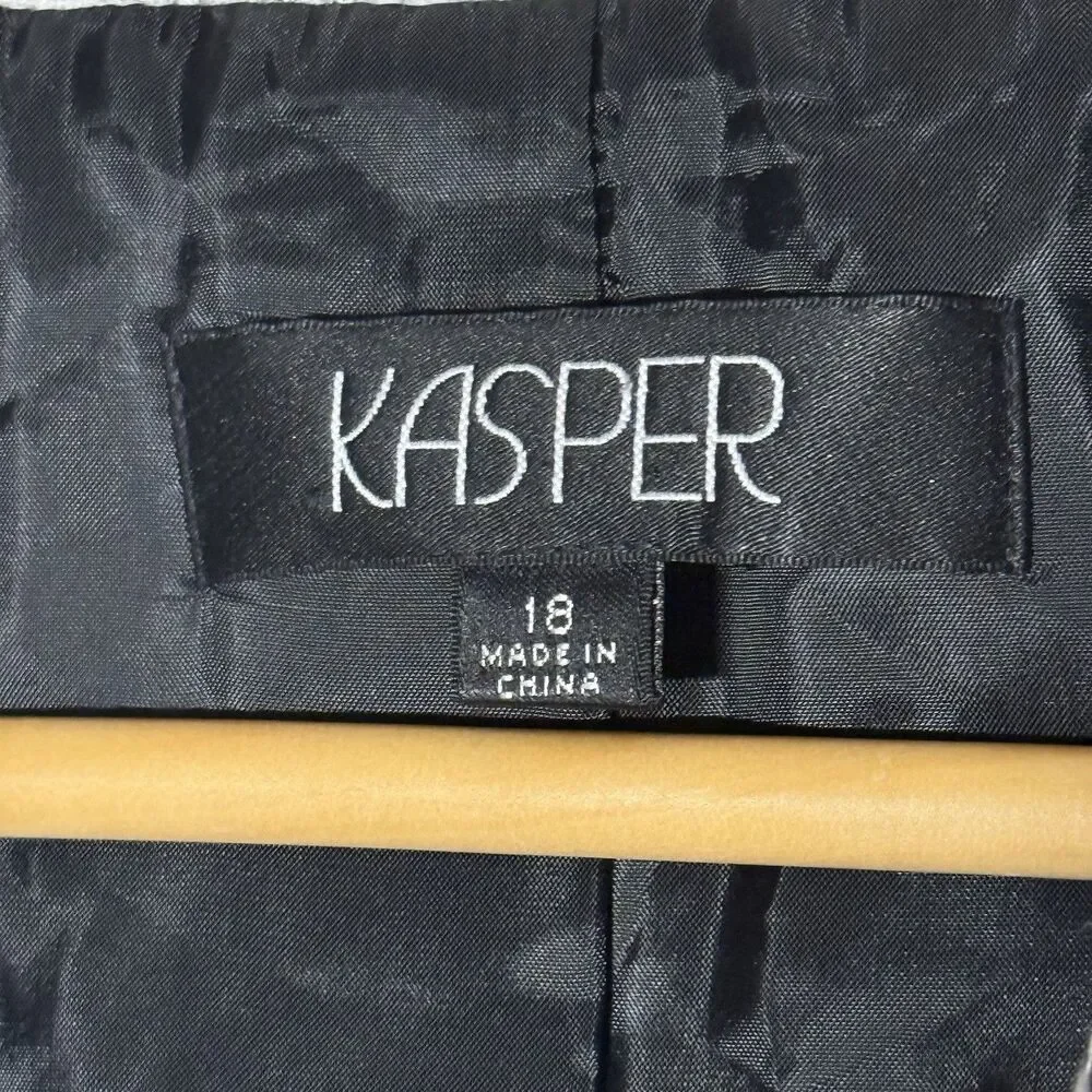 Kasper Tweed Contrast Black White 3 Button Women's Blazer Jacket Plus Size 18 - Picture 15 of 16